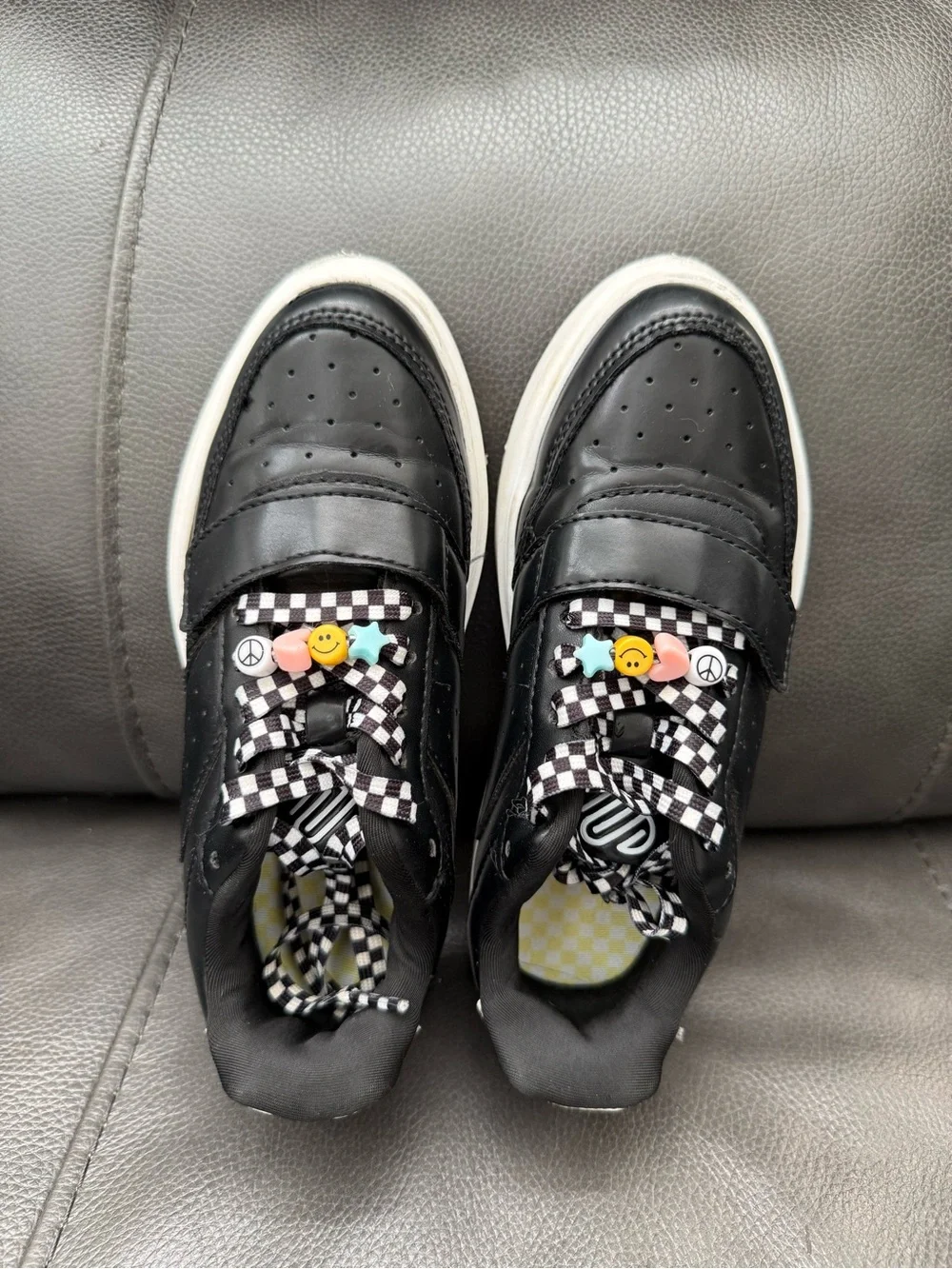 Justice Girls Beaded Low Court Sneakers black upper, white platform Size-1